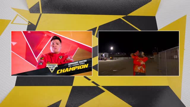 Instagram post by @armando_castro for Monster Jam. Caption reads: @Armando_Castro IS YOUR FALL STADIUM SERIES CHAMP!....