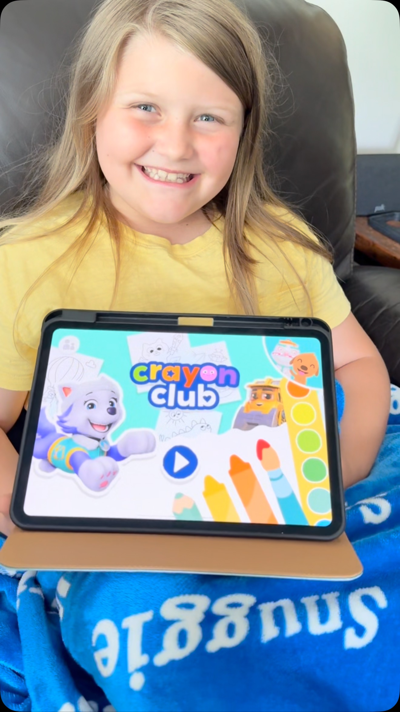 Instagram post by @shelly_and_madisyn for PAW Patrol. Caption reads: 🎨 Madisyn’s New Favorite App: Crayon Club!....