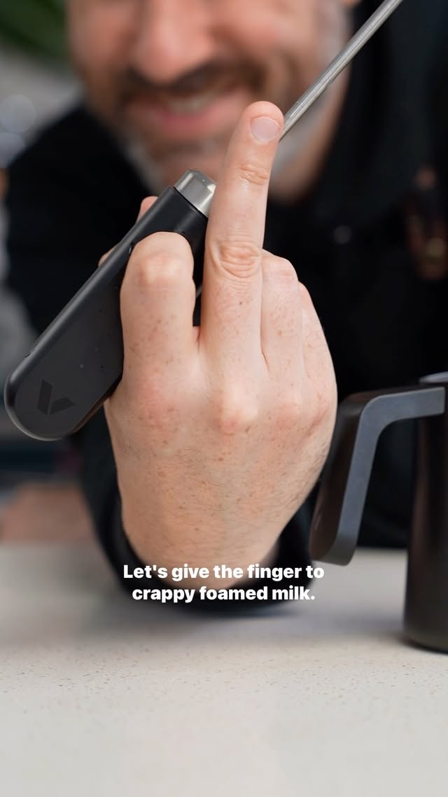 Instagram post by @goldenbrown.coffee for Subminimal. Caption reads: [...] to crappy milk 🖕🏻

#nanofoamer #subminimal....