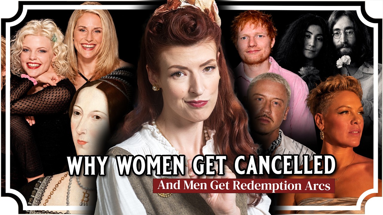 YouTube post by @jessicaoutofthecloset for Pexels. Caption reads: Women Get Cancelled → Men Get Redemption Arcs.