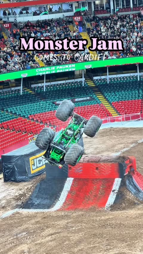 Instagram post by @kirstys.wales.adventures for Monster Jam. Caption reads: Monster Jam comes to Cardiff 🏴󠁧󠁢󠁷󠁬󠁳󠁿 ad |....