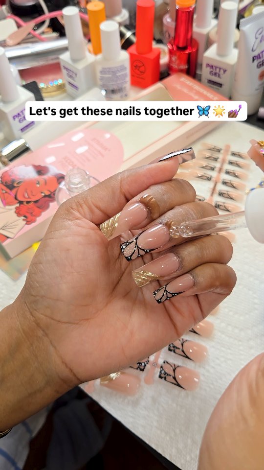Instagram post by @longhairprettynails for BTArtboxnails. Caption reads: Let's get these nails together 🦋🌟💅🏾 
Btartbox....