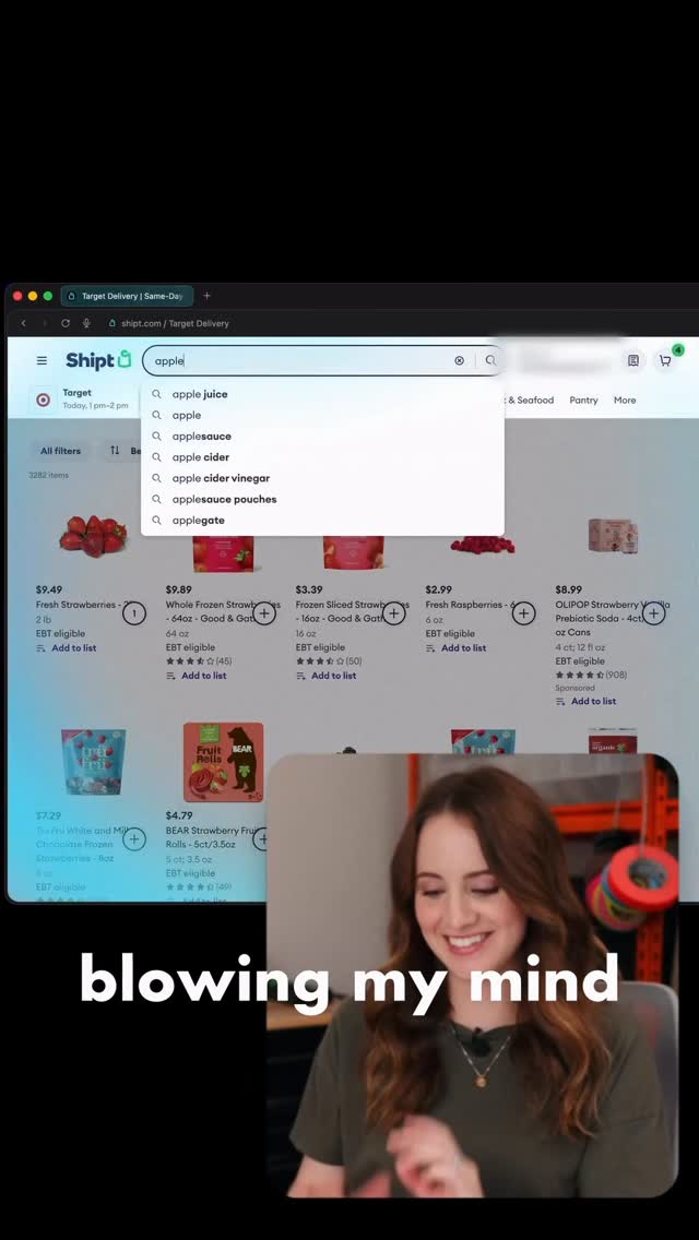 Instagram post by @saradietschy for Shipt. Caption reads: [...] Comet Browser by Perplexity and place a....