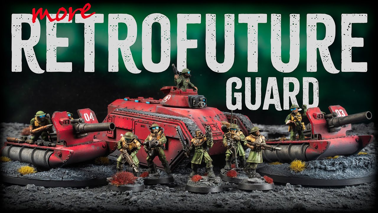 YouTube post by @OffbeatBuilds for Dropbox. Caption reads: Kitbash a new Astra Militarum Regiment: More....