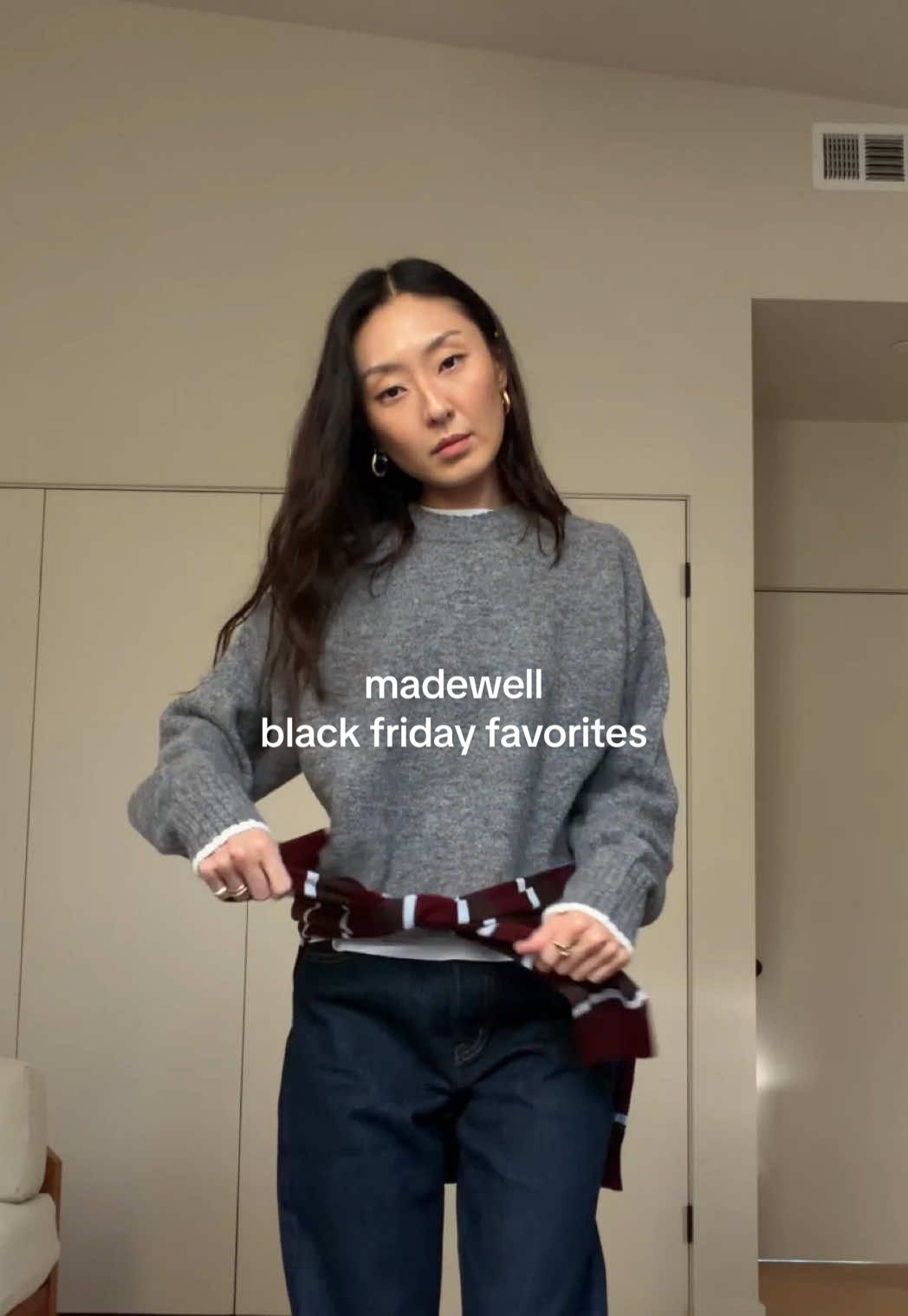 TikTok post by @sophiachang for Madewell. Caption reads: [...] Perfect time to stock up on your @madewell....