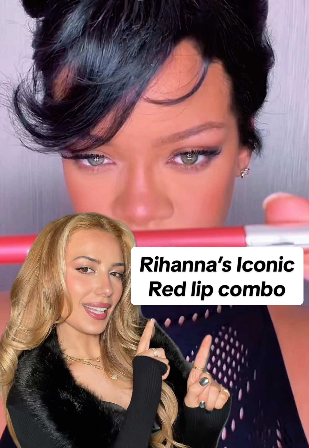 TikTok post by @victorialyn for Fenty Beauty. Caption reads: Rihanna’s signature red lip never misses....