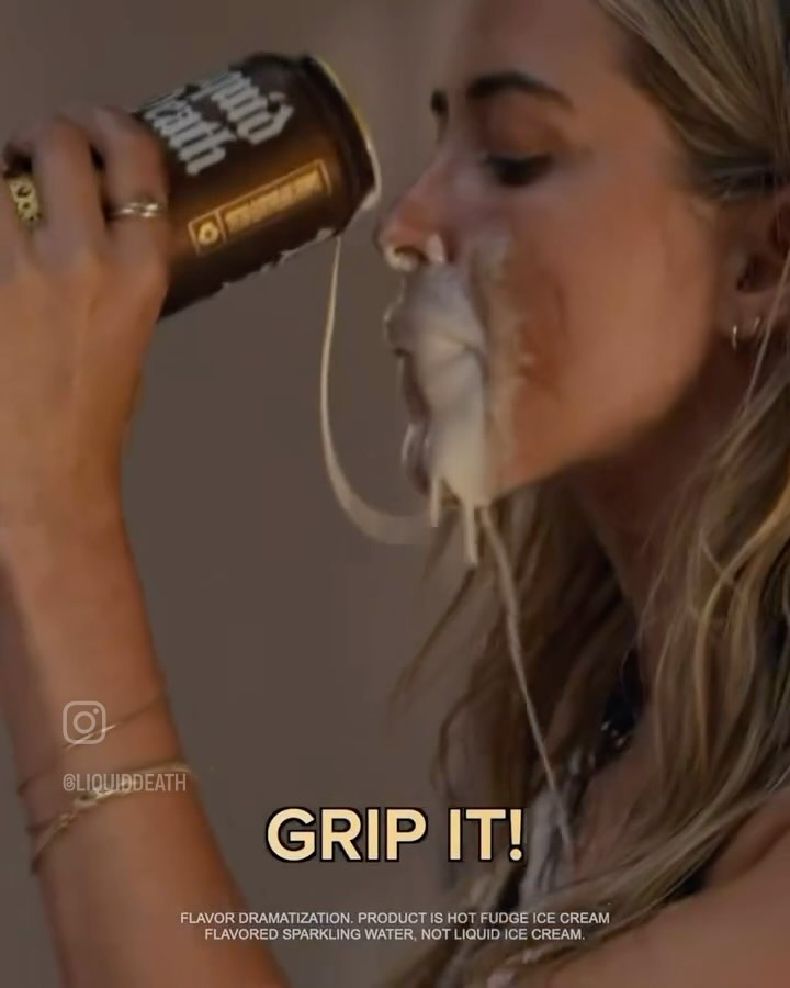 Instagram post by @xamandaworley for Van Leeuwen Ice Cream. Caption reads: Latest commercial work for @liquiddeath x....