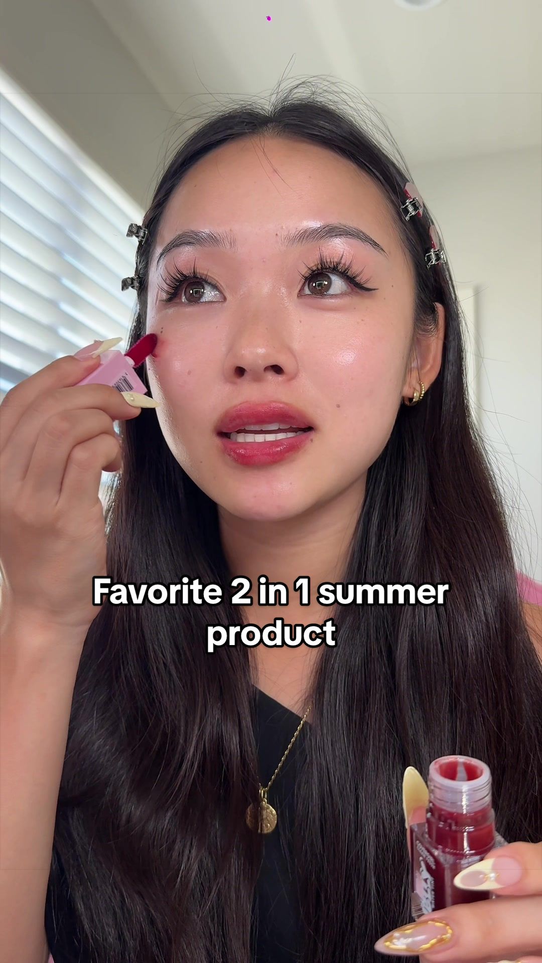 TikTok post by @lydia.chae for COVERGIRL. Caption reads: in the summer I live for the 2 in 1s 💋 @COVERGIRL....