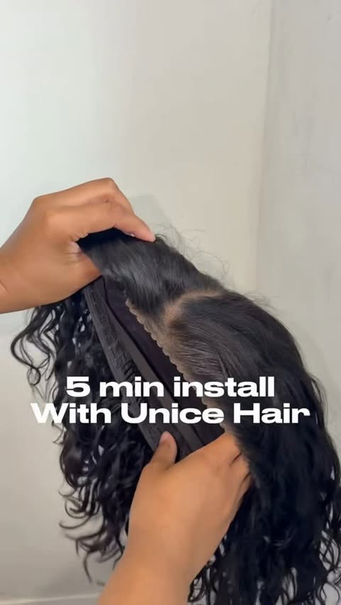 Instagram post by @the_chosen_twox for UNice Hair. Caption reads: 5 minute install with @unicehairwigs @unicehair so....
