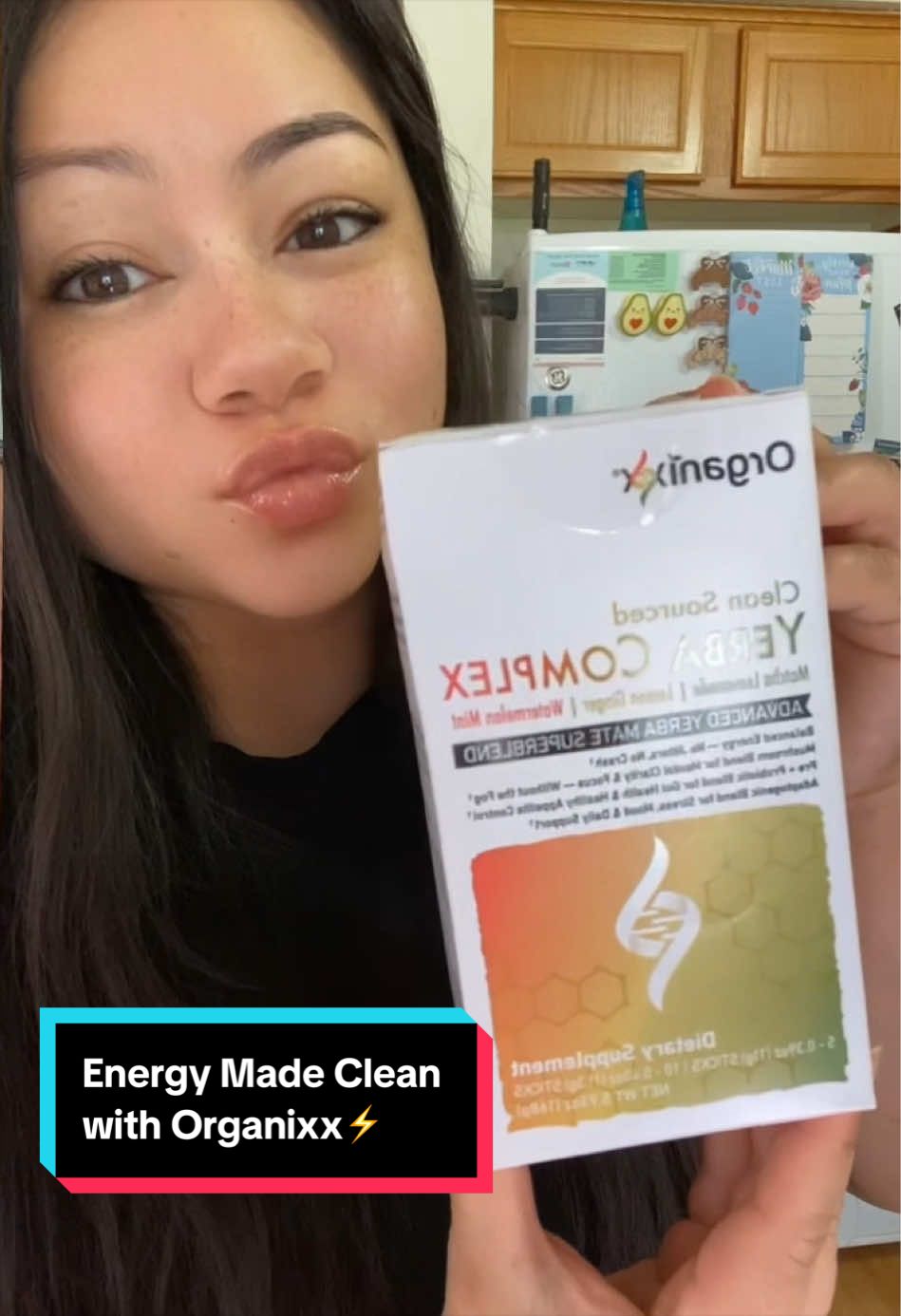 TikTok post by @with.love.leana_xoxo for Organixx. Caption reads: Energy Made Clean with the Organixx Yerba....