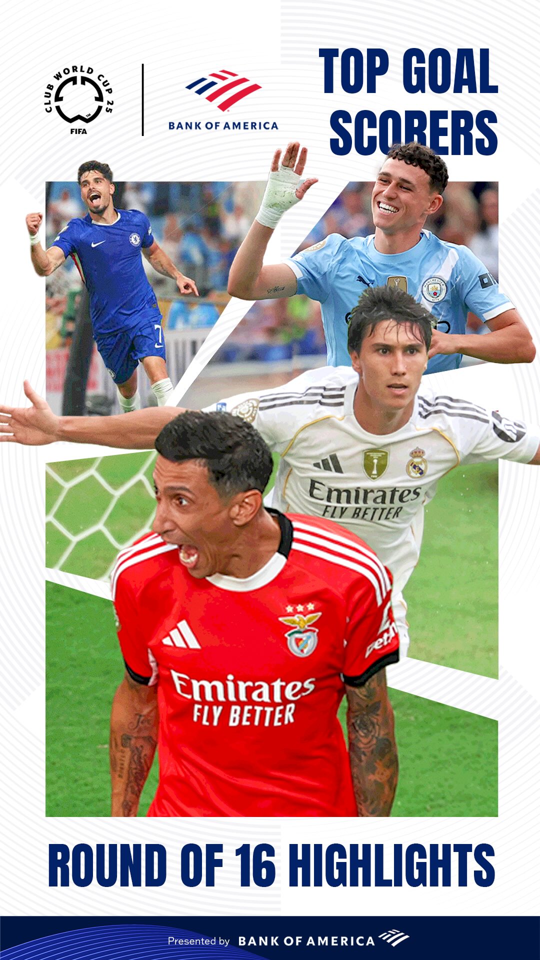 Instagram post by @fifaclubworldcup for Bank of America. Caption reads: Only 5 of the top 10 players remain in the....