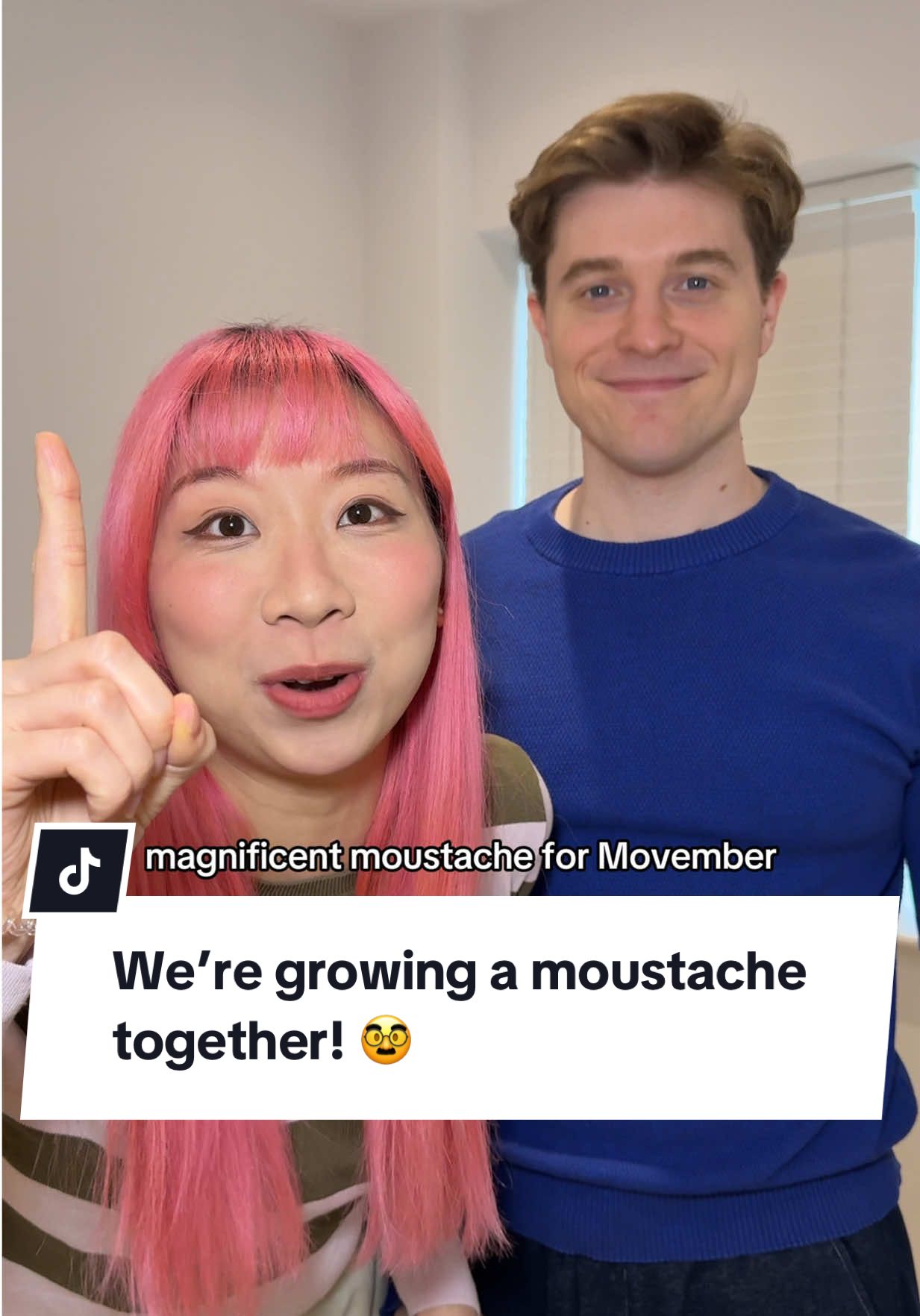 TikTok post by @yinrun_hello for Movember. Caption reads: Ad. Before my husband grows a moustache this....