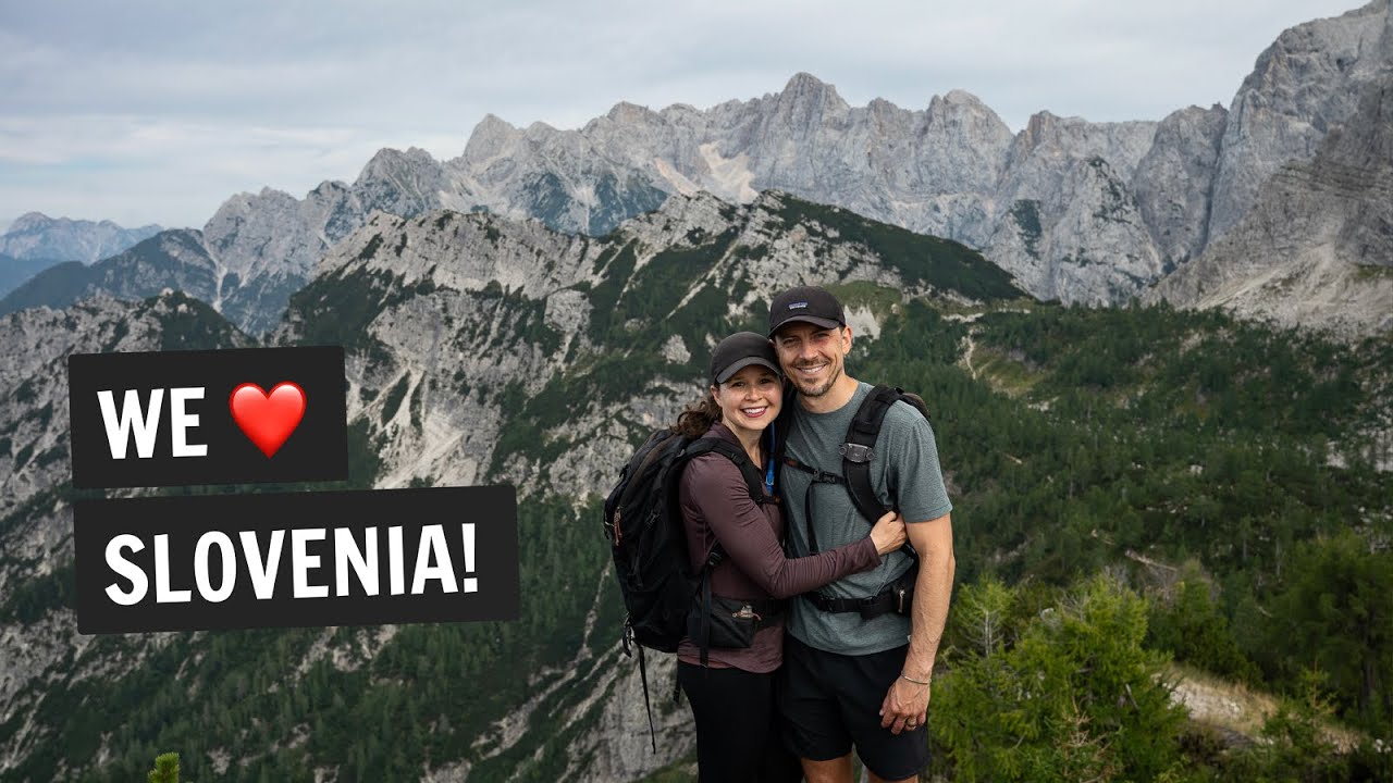 YouTube post by @AdventuresofAplusK for AllTrails. Caption reads: Slovenia’s ULTIMATE mountain road trip! 🇸🇮 (4....