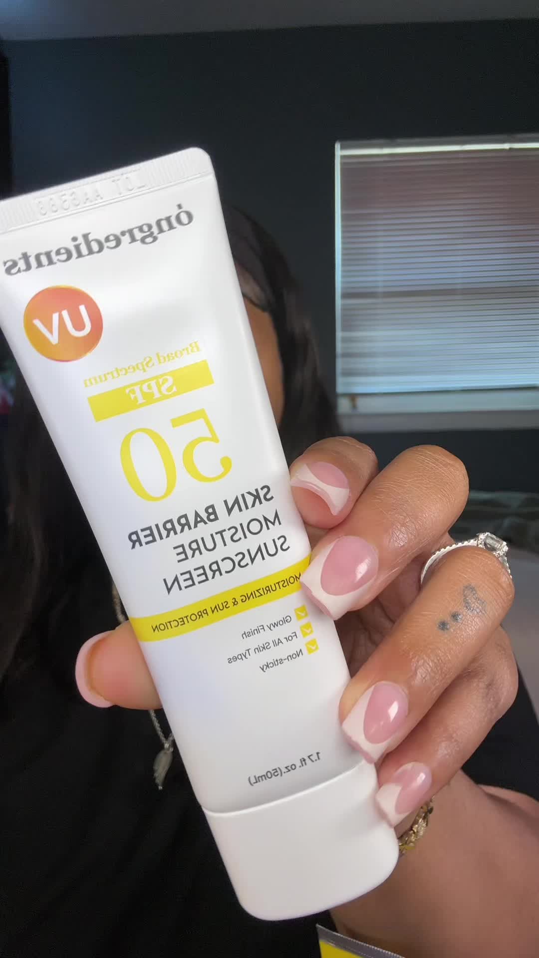 TikTok post by @ssharaeee for Ongredients US Store. Caption reads: Ready for the best sunscreen? shop Ongredients....