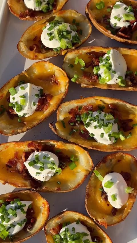 Instagram post by @foodiefromvt for Hood. Caption reads: Crispy Loaded Potato Skins made with Hood Sour....