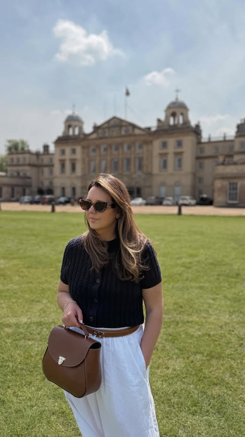 Instagram post by @aliinthecotswolds for FAIRFAX & FAVOR. Caption reads: Badminton Horse Trials but make it heatwave chic....
