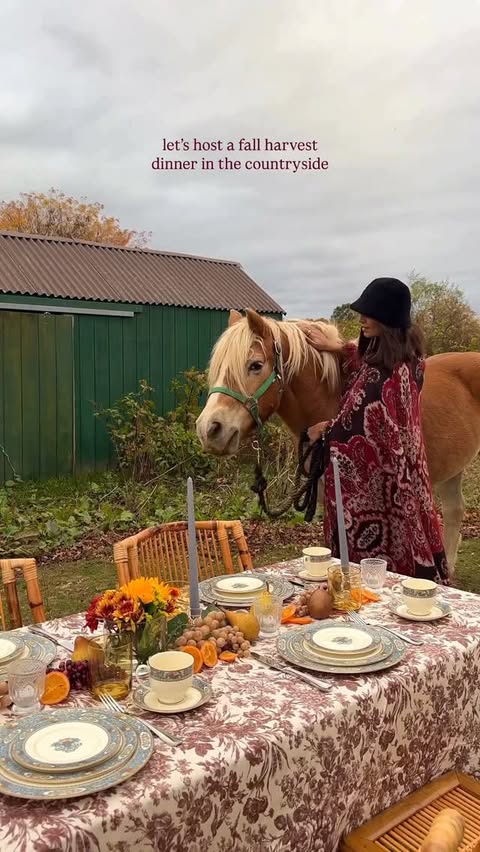 Instagram post by @thenewyorknest for Lenox. Caption reads: Fruits of fall, gathered and shared. 🍇🍐🐎🍂 On a....