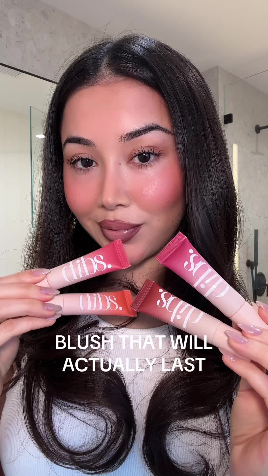 TikTok post by @nazliayunus for DIBS Beauty. Caption reads: [...] how to get your blush to last using....