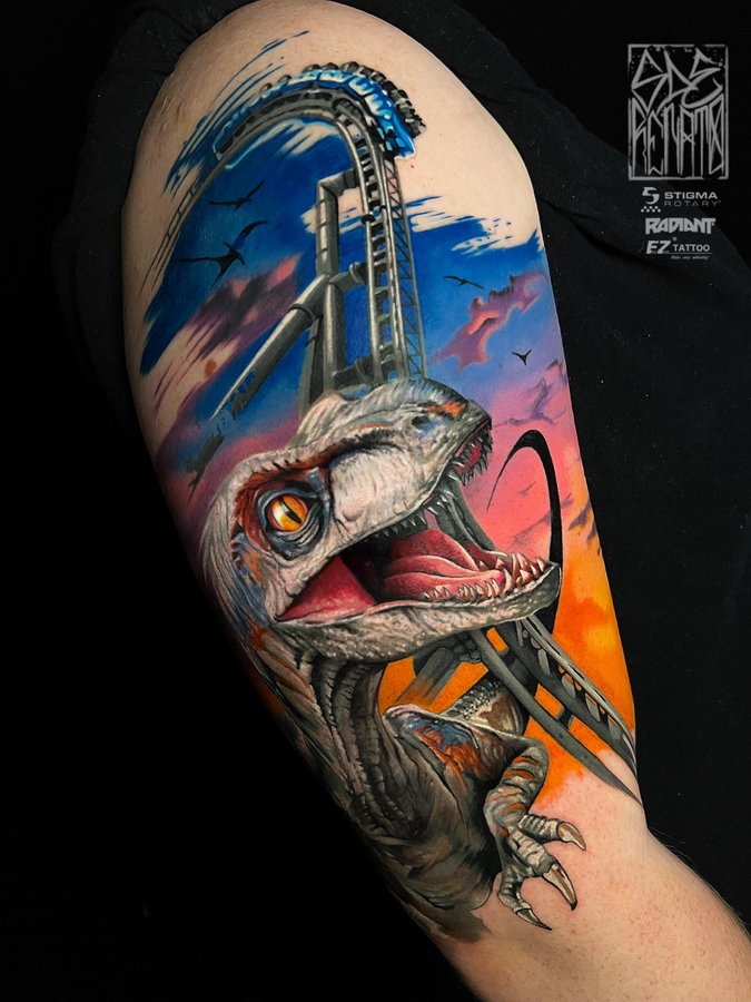 Instagram post by @sderenato.tattooartist for EZ Tattoo Supply. Caption reads: Part of an ongoing project🚧 inspired by the....