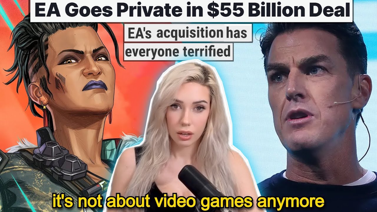 YouTube post by @alanahpearce for GEOLOG. Caption reads: EA Being Sold is Way Scarier Than You Think.