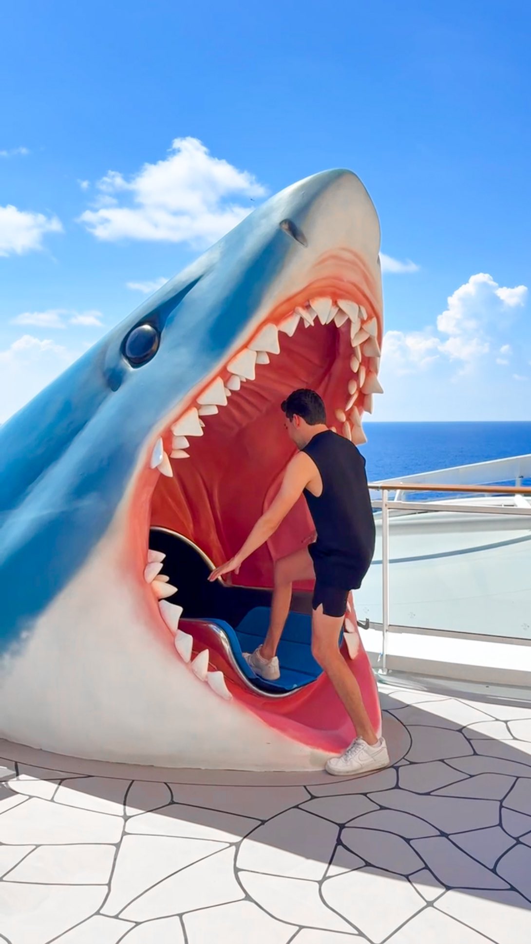 Instagram post by @themepark_explorers for MSC Cruises. Caption reads: This slide drops you 11 decks down: would you....