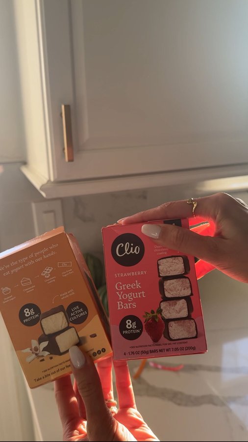 Instagram post by @amandatalijan for Clio Snacks. Caption reads: My favorite protein packed on the go snack ✨....