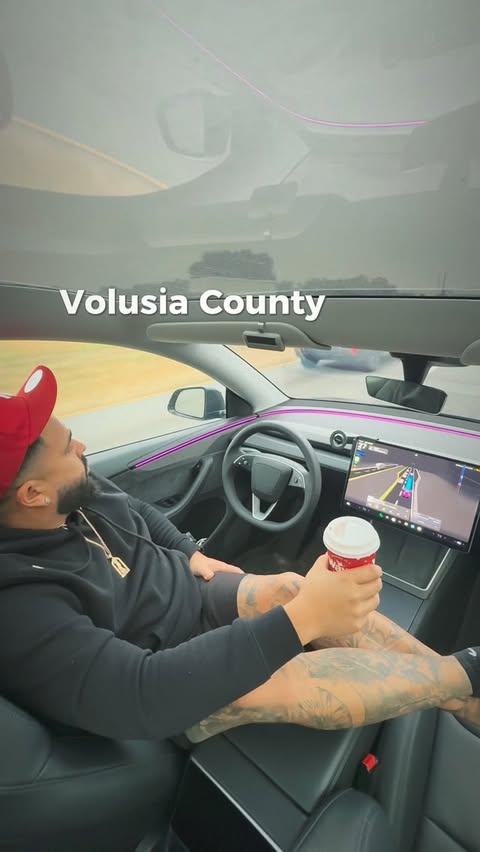 Instagram post by @therealjunn for Tesla. Caption reads: [...] yall ! 😮🙏🏼 @florida_highway_patrol....
