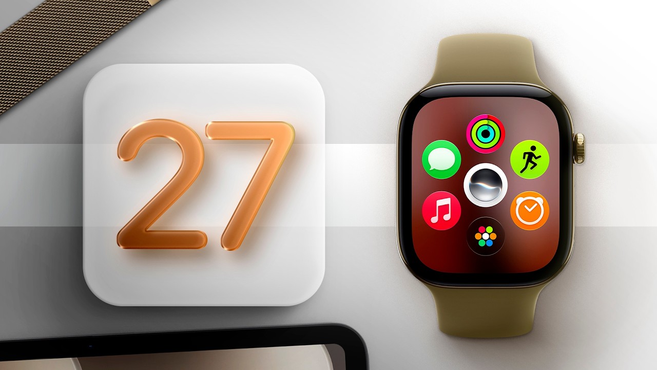 YouTube post by @TechSantos for A. Caption reads: watchOS 27 - 19+ New Features.