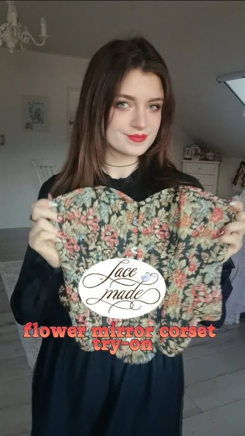 Instagram post by @nayenneee for LaceMade. Caption reads: Trying "flower mirror corset" from....