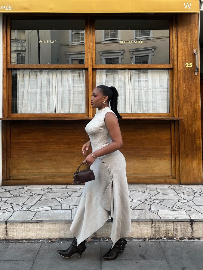 Instagram post by @rachelxkamm for PrettyLittleThing. Caption reads: Highly favoured 🤍.