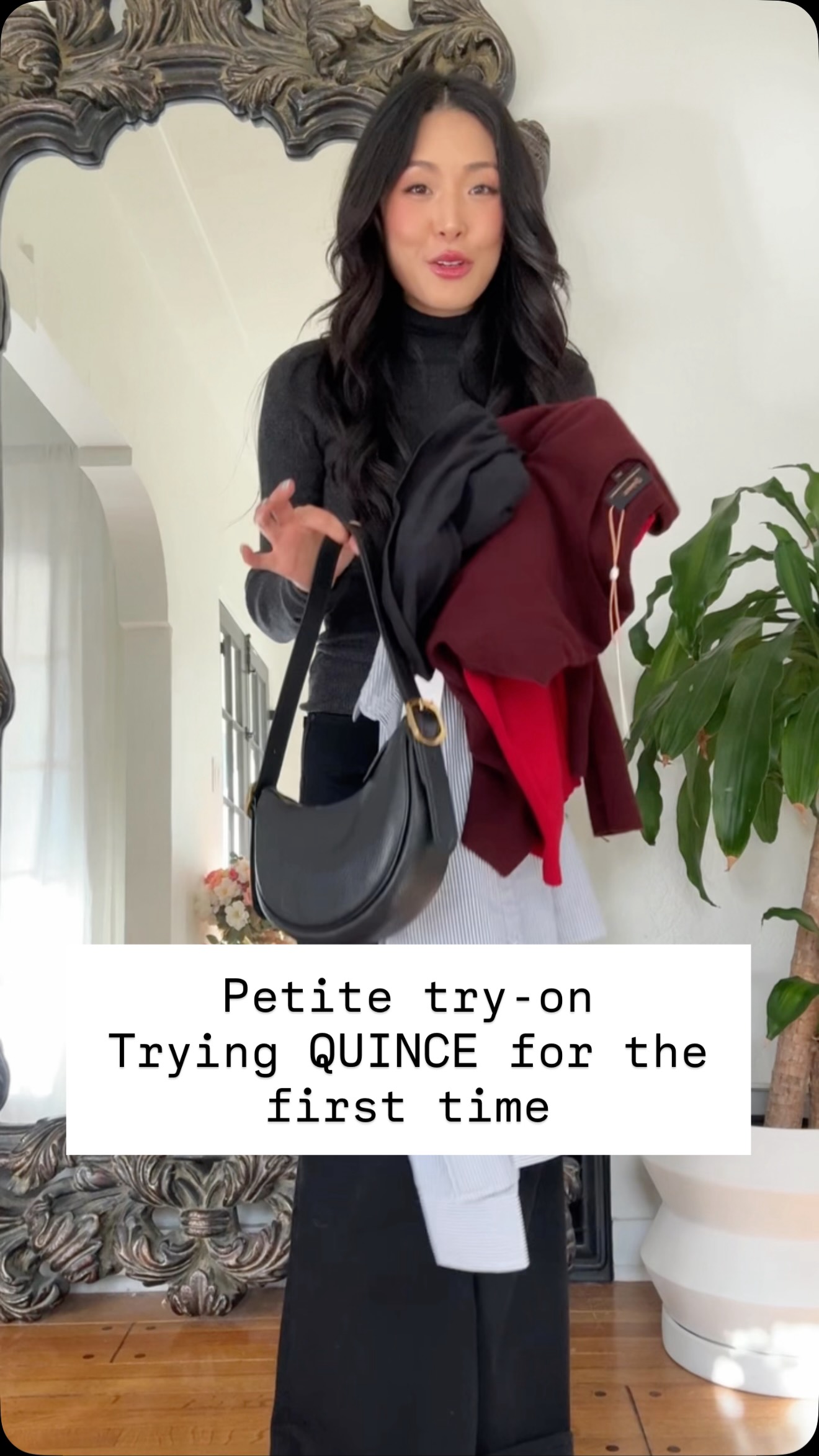 Instagram post by @frmheadtotoe for Quince. Caption reads: As a petite, this gets two big thumbs up from me....