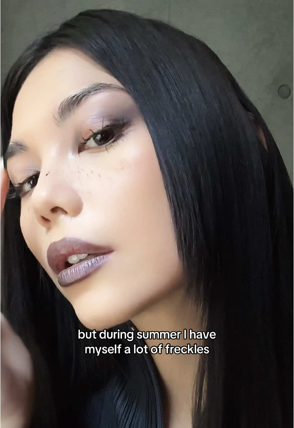 TikTok post by @zoevya for Freck Beauty. Caption reads: Fall makeup using @Freck Beauty 🩶 .