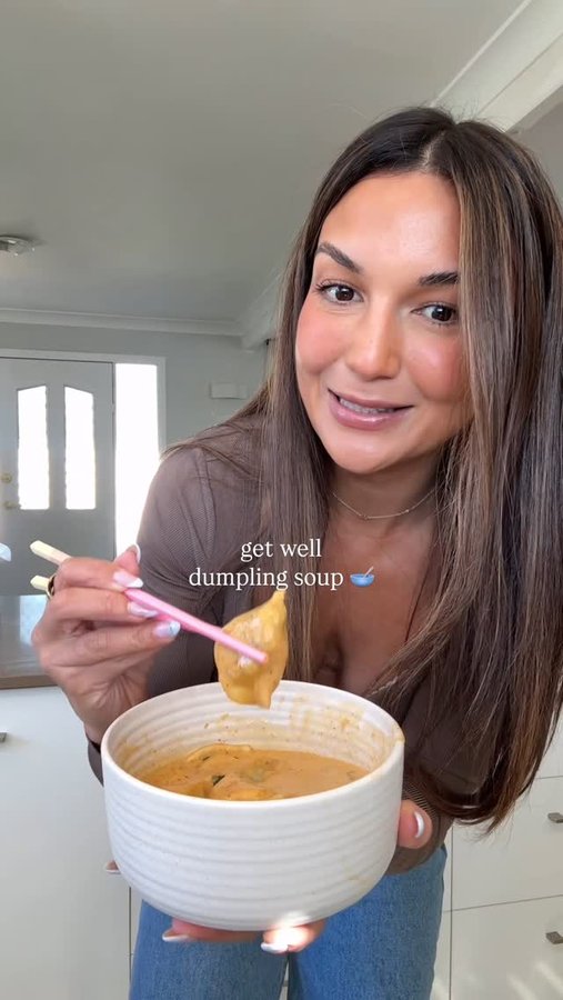 Instagram post by @reviejane for Nutra Organics. Caption reads: if you like dumplings, add this to your grocery....