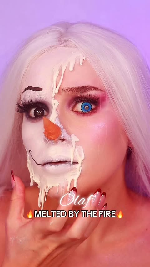 Instagram post by @rubymediamakeup for Mehron Makeup. Caption reads: Olaf…🤍☃️

Products💄gifted
@troublemakermakeup....