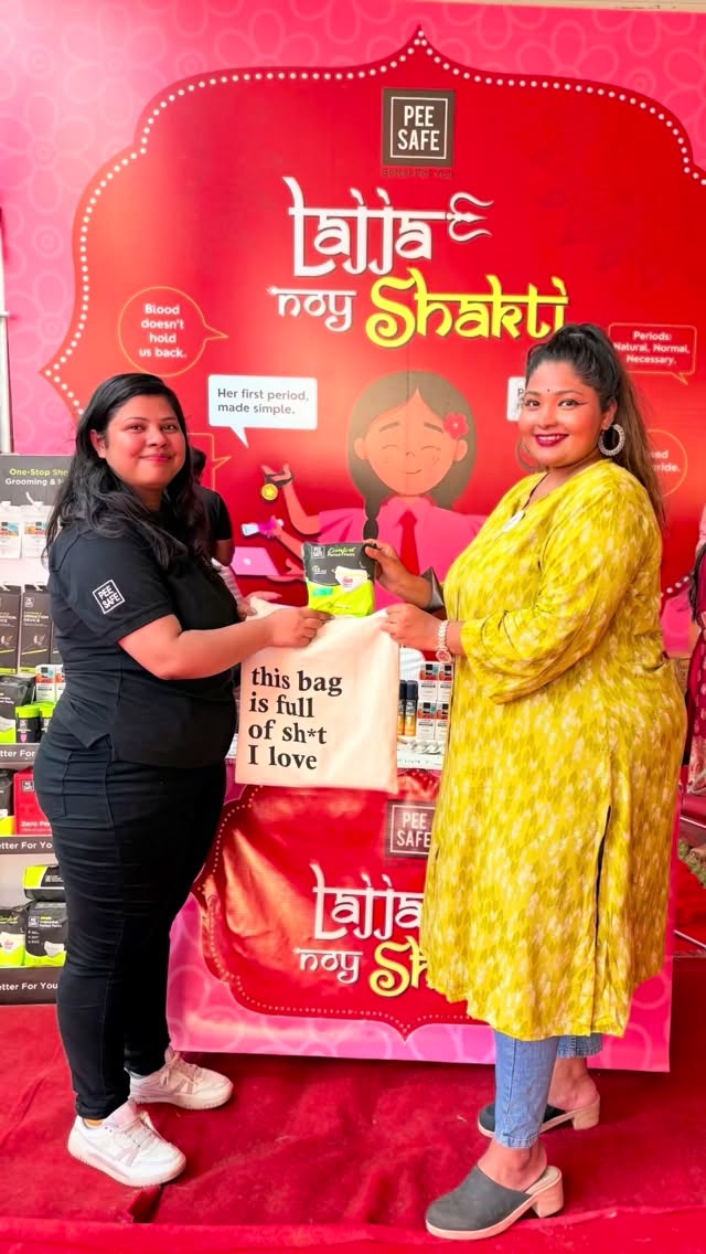 Instagram post by @karthika_195 for Pee Safe. Caption reads: Durga Puja is a festival of strength and Shakti....