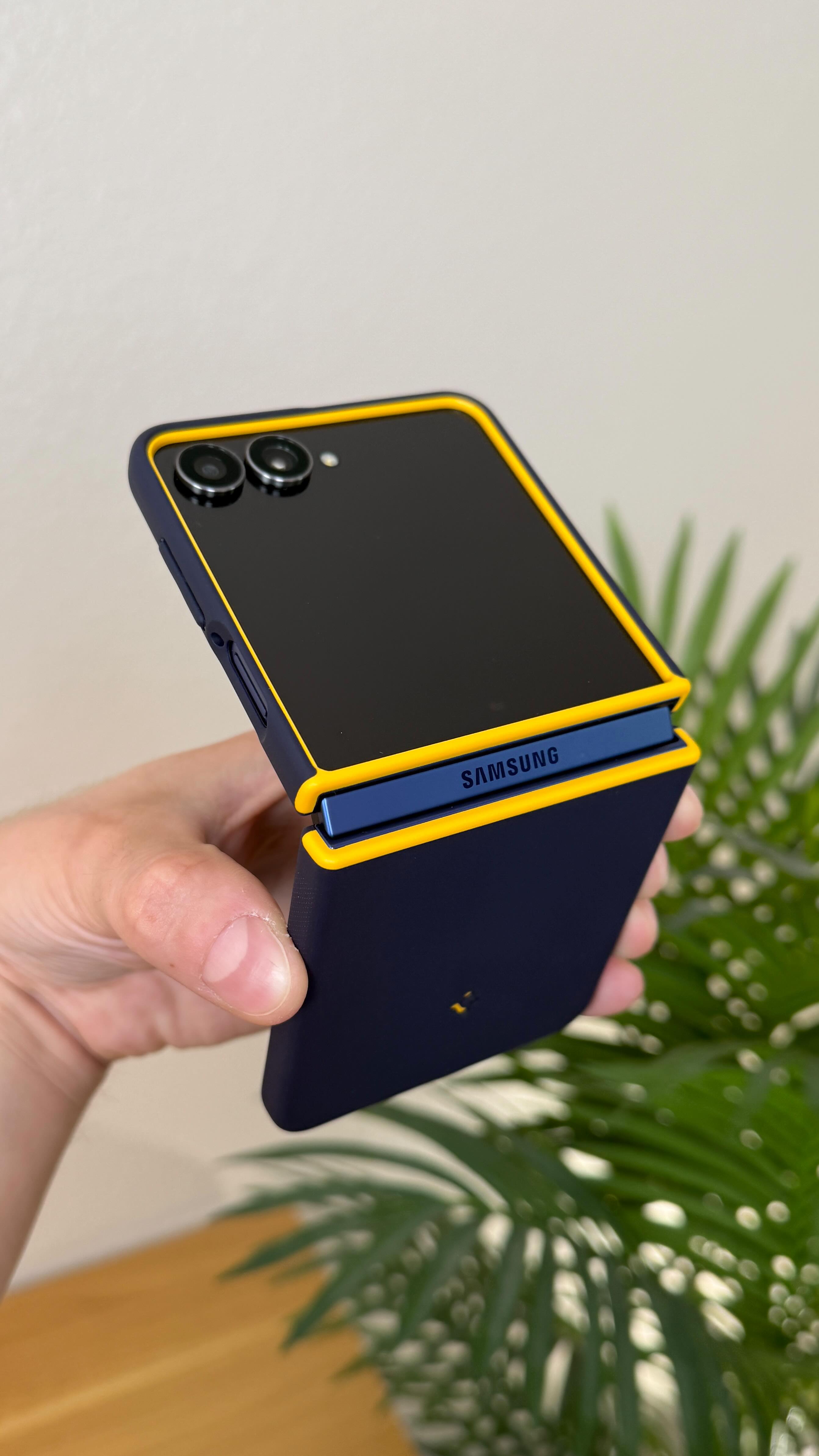 Instagram post by @kevinbreezetv for Spigen. Caption reads: [...] my favorite Galaxy Z Flip 7 case… the Spigen....