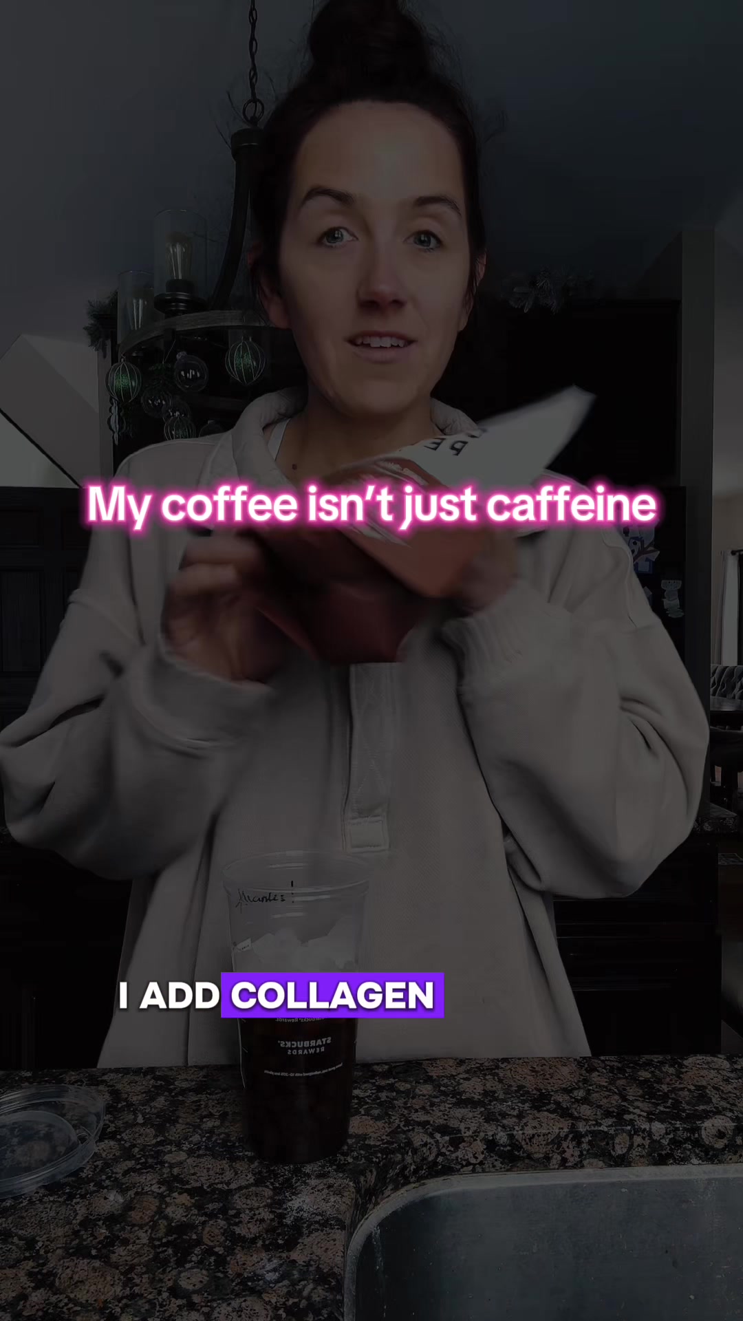 TikTok post by @carlycutscalories for Live Conscious. Caption reads: Protein + collagen > just coffee! @Live Conscious....