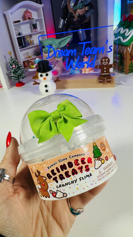 Instagram post by @dreamteamsworld for Kawaii Slime Company. Caption reads: Reindeer Treats Slime #reindeer #slime #asmr....