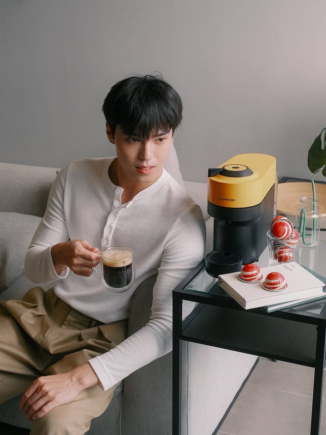 Instagram post by @newwwian for Nespresso. Caption reads: Just me, my space, and a perfect cup of Nespresso....