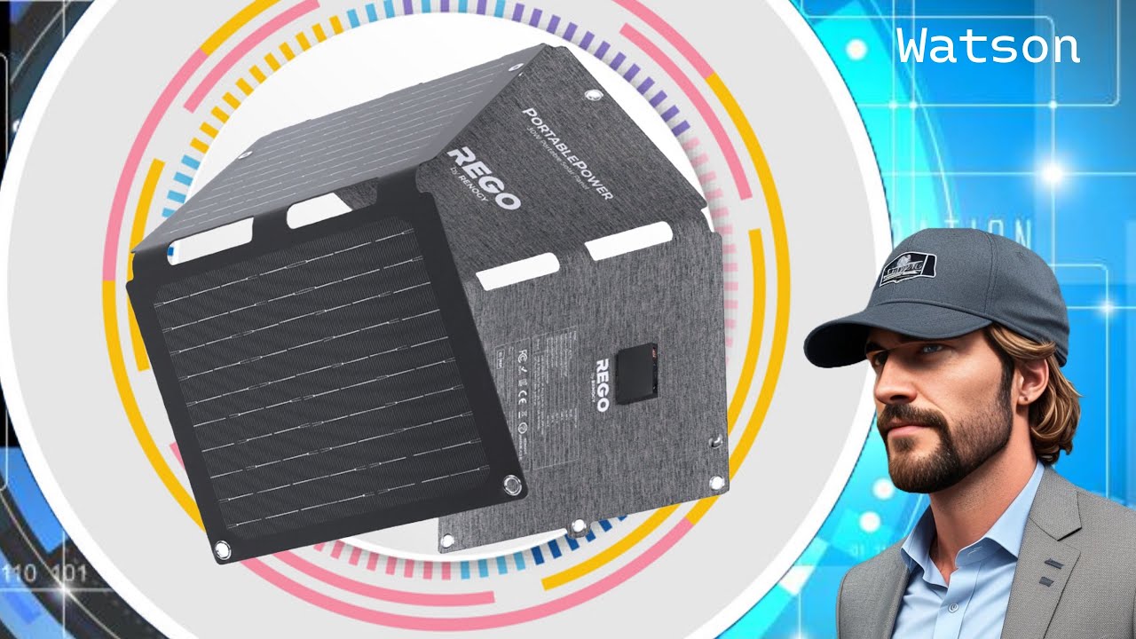 YouTube post by @WatsonsReviews for Renogy. Caption reads: Renogy E Flex 30W Portable Solar Panel.