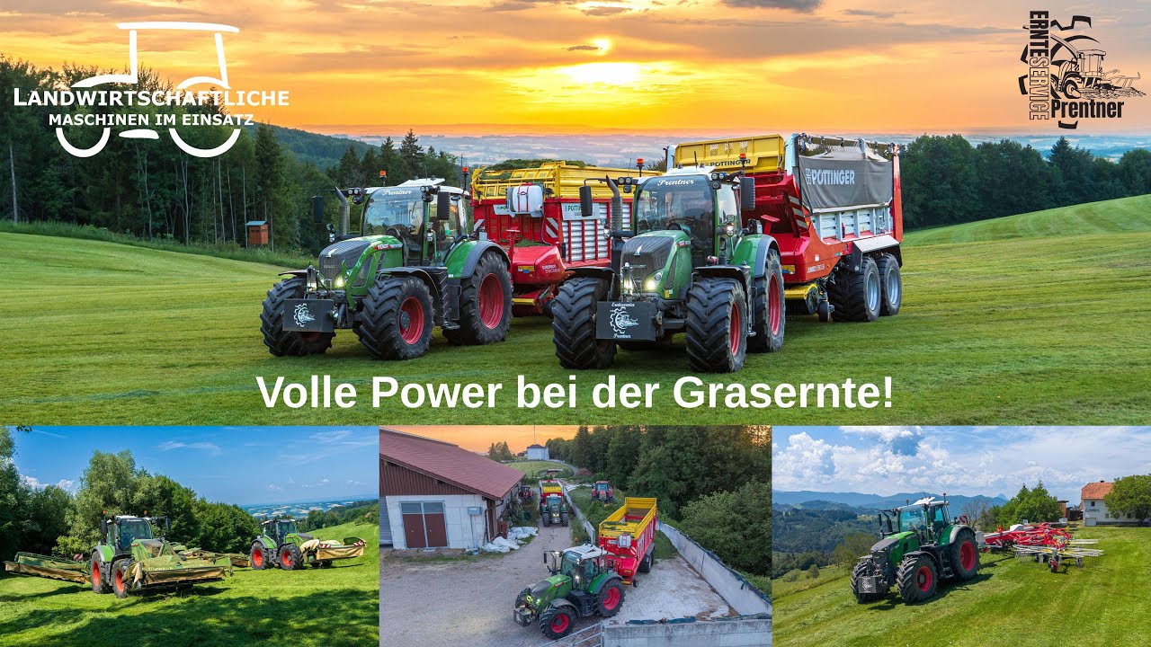YouTube post by @maschinenimeinsatz for Fendt. Caption reads: [...] Berggebiet. Gemäht wird mit 2 Fendt 724....