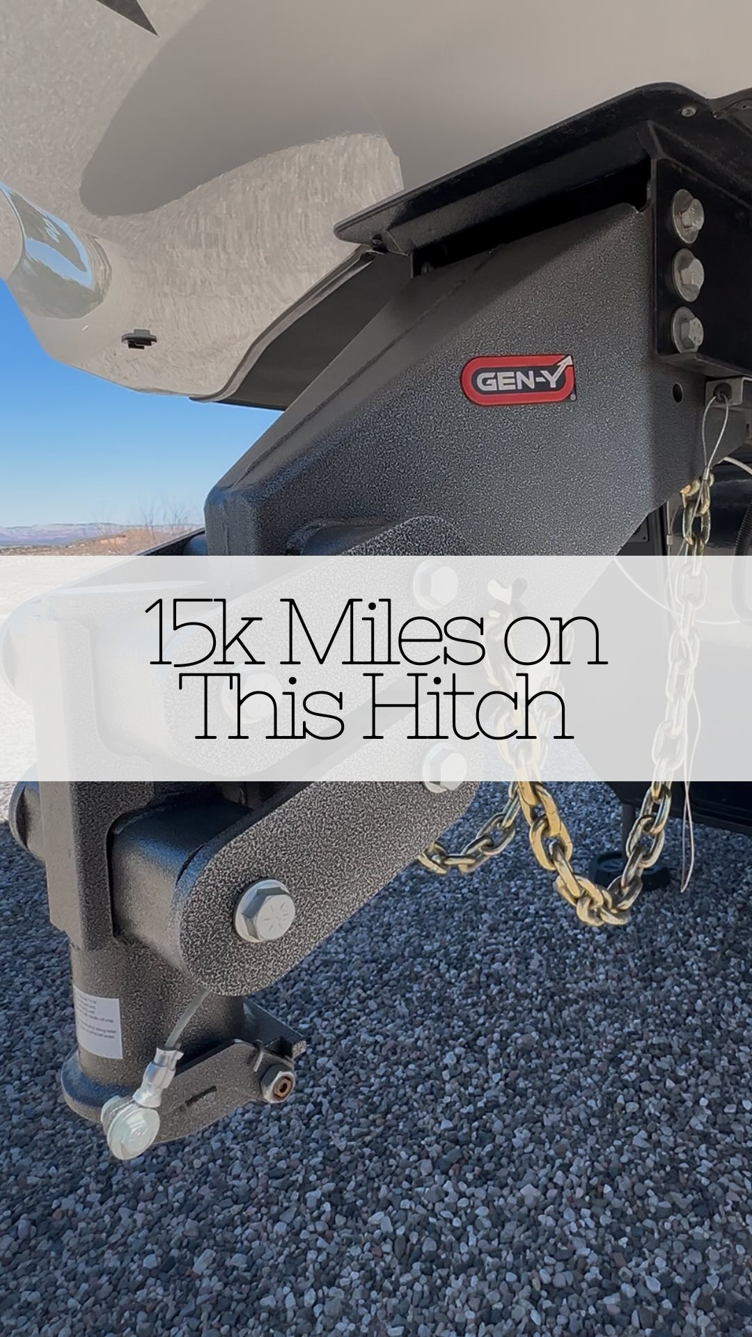 Instagram post by @winn_on_the_road for GenY Hitch. Caption reads: Over 15k miles on our @genyhitch and we still....