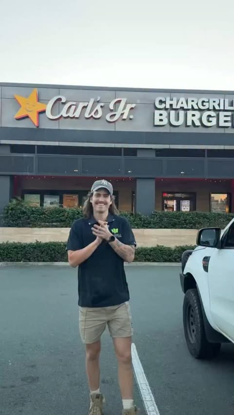 Instagram post by @jordanmenadue for Carl's Jr.. Caption reads: Stopped at \@carlsjrau to try the Big Carl deal....