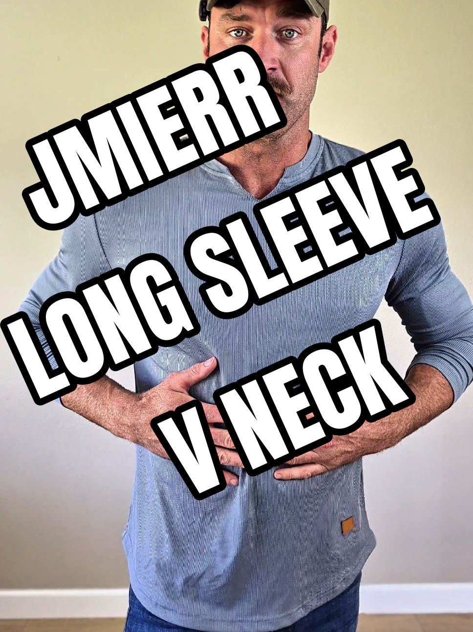TikTok post by @_bergamont for JMIERR. Caption reads: this long sleeve muscle v neck from @Jmierr is....