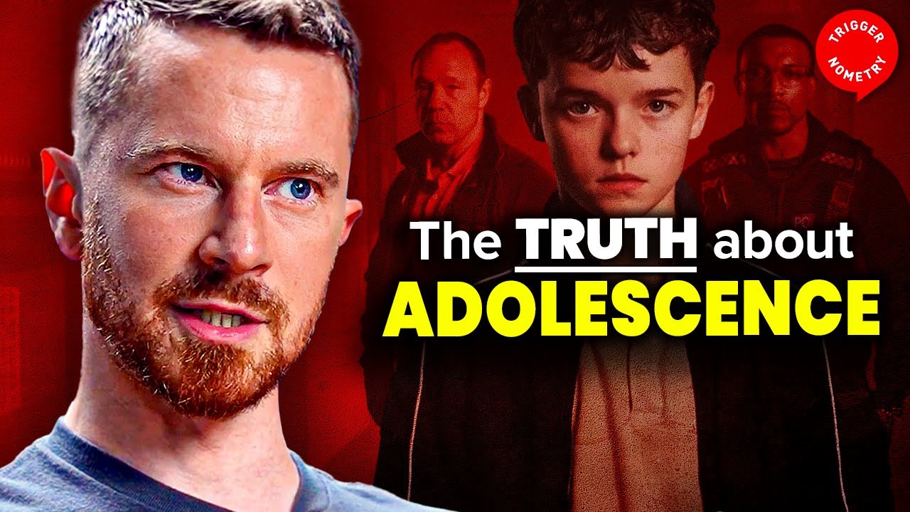 YouTube post by @triggerpod for Mack Weldon. Caption reads: Incel Expert Breaks Down Netflix's Adolescence.