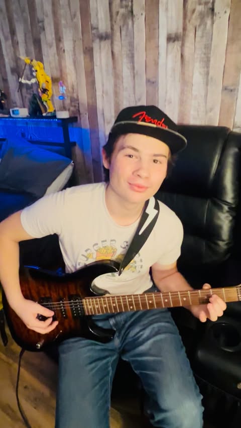 Instagram post by @jake_thekidventurist for Fender. Caption reads: Just getting some basics down. How many songs can....