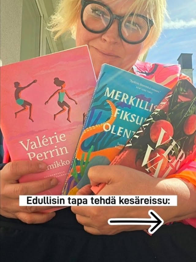 Instagram post by @minnakuukka for Kirja.fi. Caption reads: Mainos @Kirja.fi Edullisin tapa tehdä [...].