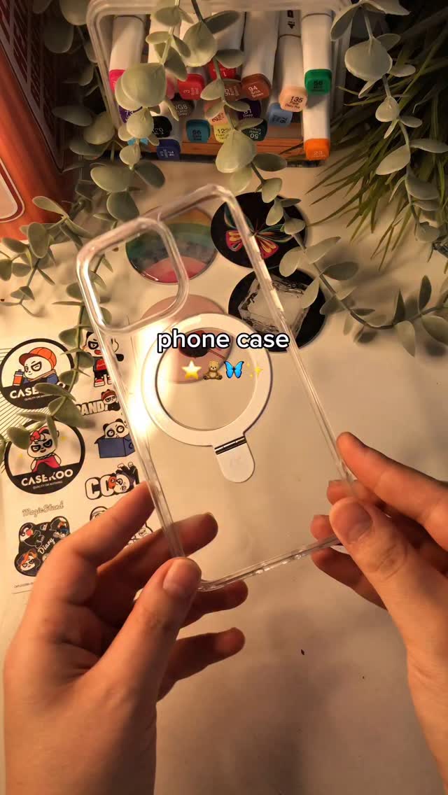 Instagram post by @artbyhawi for CASEKOO. Caption reads: ⭐️🧸🦋✨my phone case and decorations....