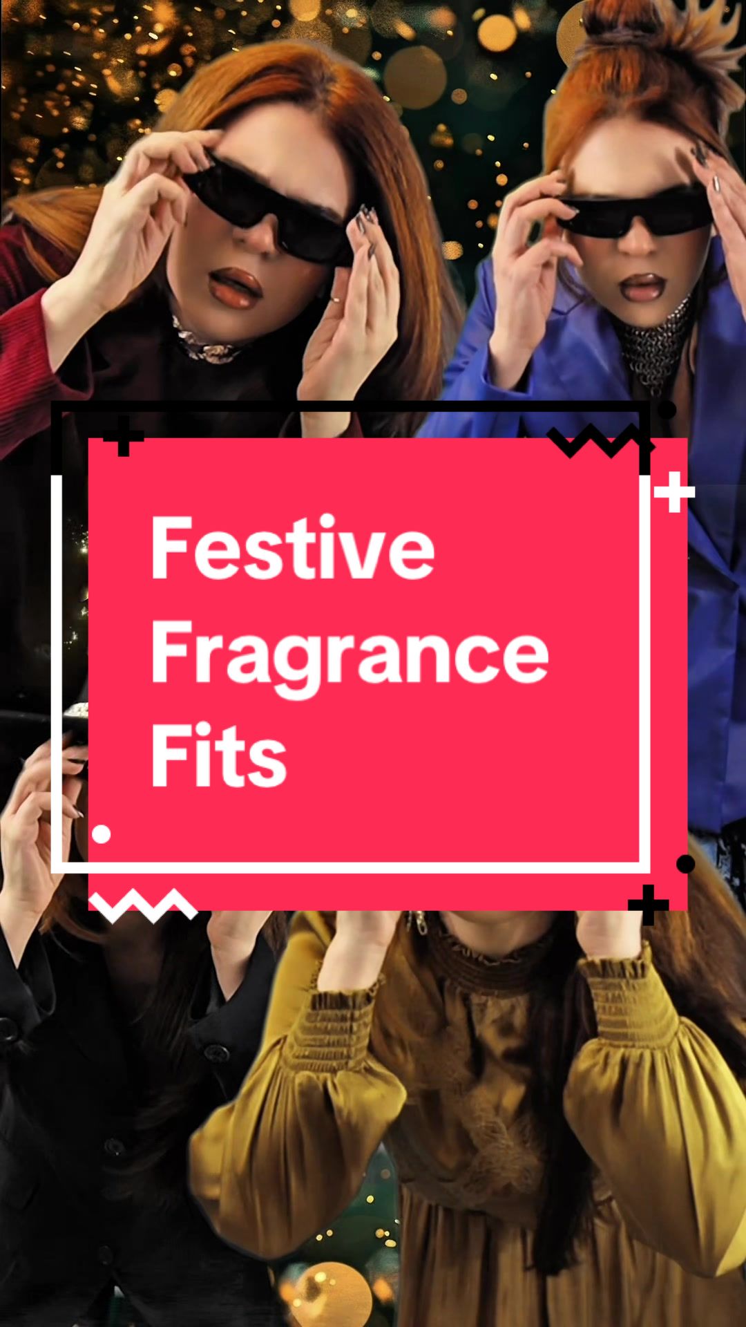 TikTok post by @gabrieladumitrache for pernoire. Caption reads: Festive Fragrance Fits - Christmas to NYE glam....