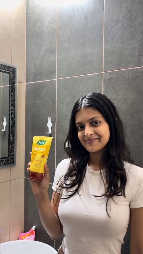 Instagram post by @sawani_28 for Joy Personal Care. Caption reads: Vacation glow hawa hota… tanning nahi 😬 Joy Ubtan....